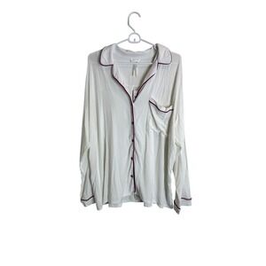Anthropologie Pajama Top Womens Large White Button Long Sleeve Sleep Shirt